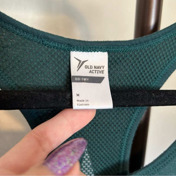 Old Navy Active Hunter Green Mesh Layered Tie Back Racerback Athletic Tank Top - Picture 2 of 6